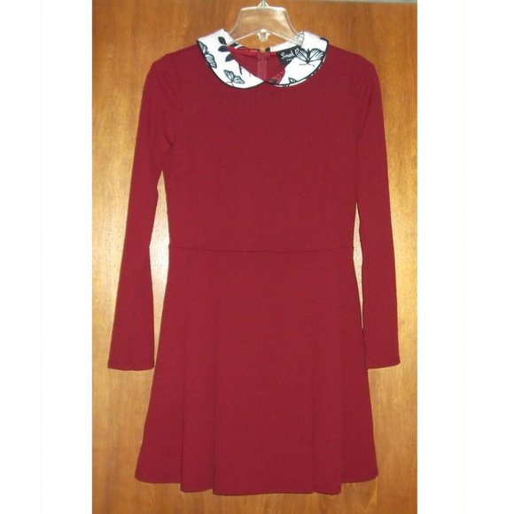 Smak Parlour Peter Pan Collar Dress - Crimson Mod Twee Cosplay Goth Holiday Geek - Picture 2 of 6